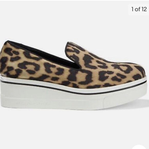 Stella McCartney Leopard Velvet Platform Wedge Slip On - Picture 1 of 5